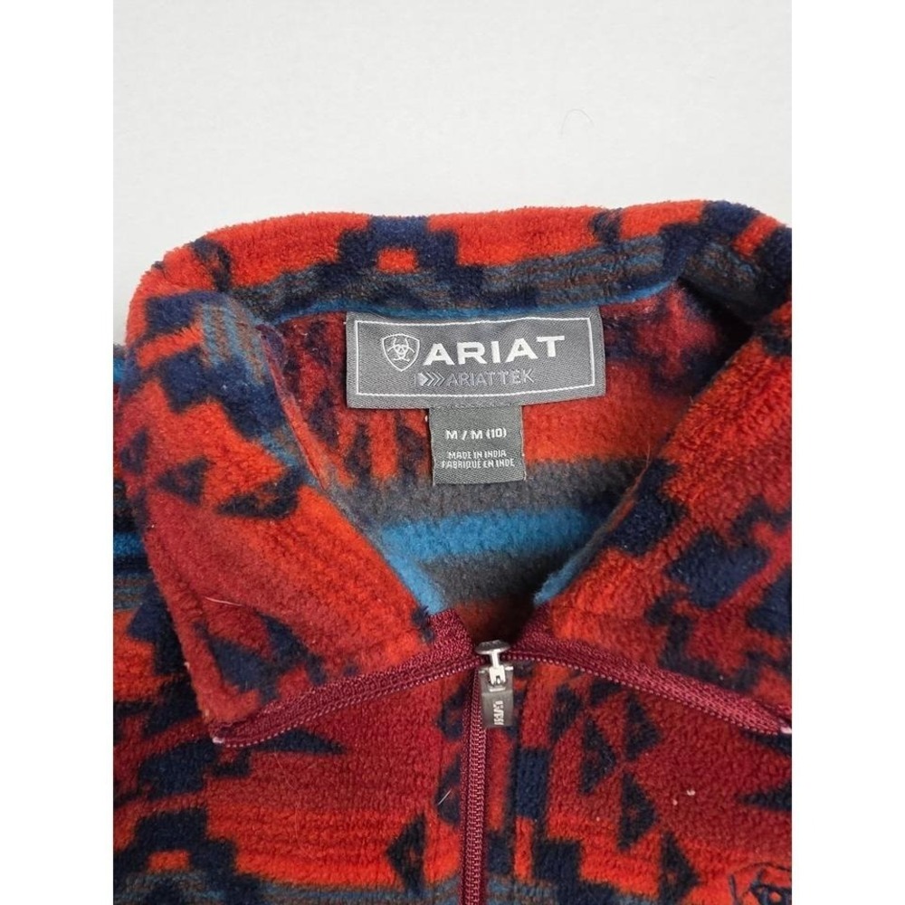 Ariat Girls Red Southwestern AriatTek Quarter Zip Fleece Pullover Size M 10 - Picture 2 of 7